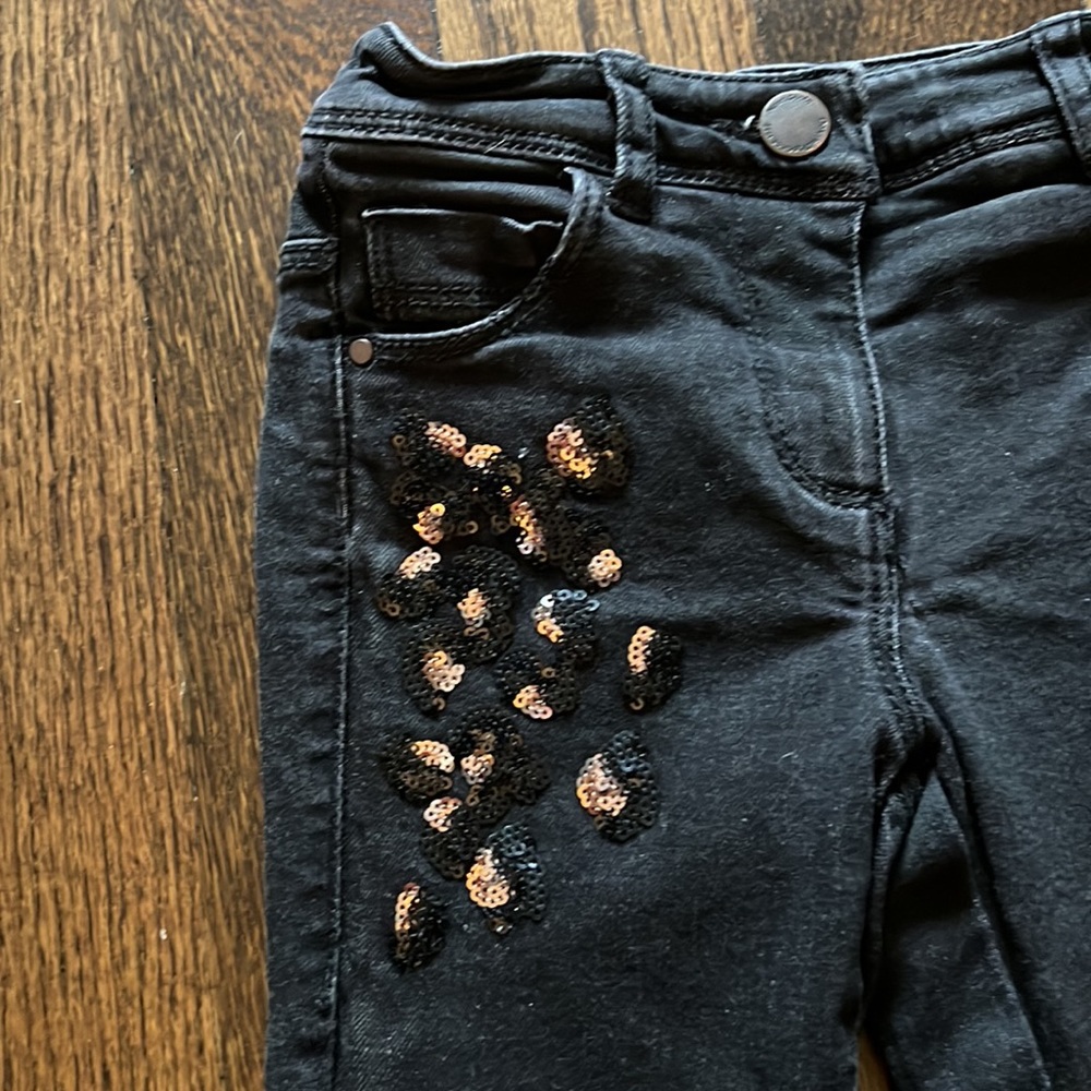 Next UK girls black sequin detail jeans - Picture 2 of 4